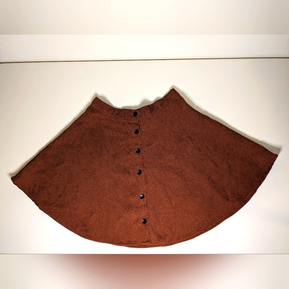 Corduroy 70s Swifty style A-line flare Mini Skirt copper brown button down front - Picture 2 of 12